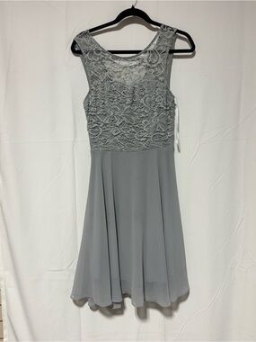 Women's Lace Bodice Chiffon Skirt Dress - Light Gray